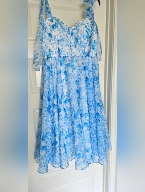 Francesca's Collections Light Blue Floral Tiered Dress